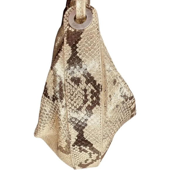 Donald J Pliner Couture Metallic Gold Snakeskin Baguette Shoulder Handbag - Picture 4 of 12